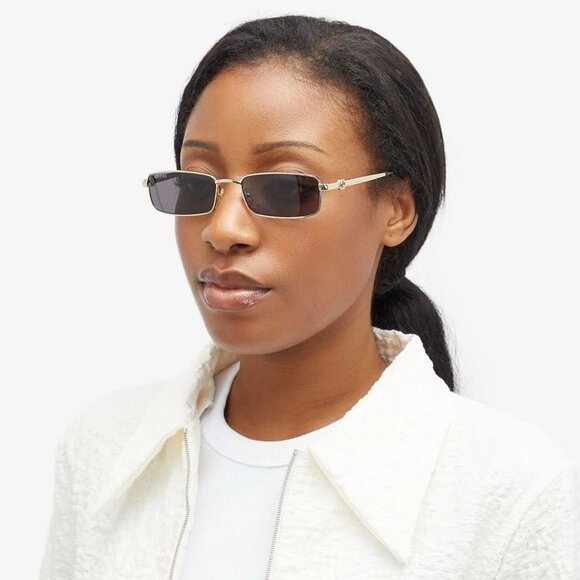 Gucci Women Sunglasses Gold Grey Rectangle GG1600S 001 BRAND NEW